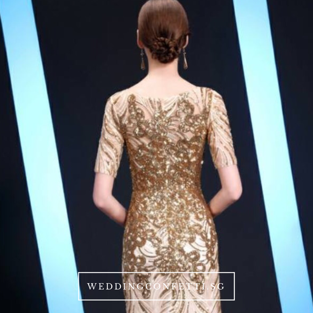 The Kerdelle Purple / Gold Illusion Sleeves Gown (Available in 2 colours)