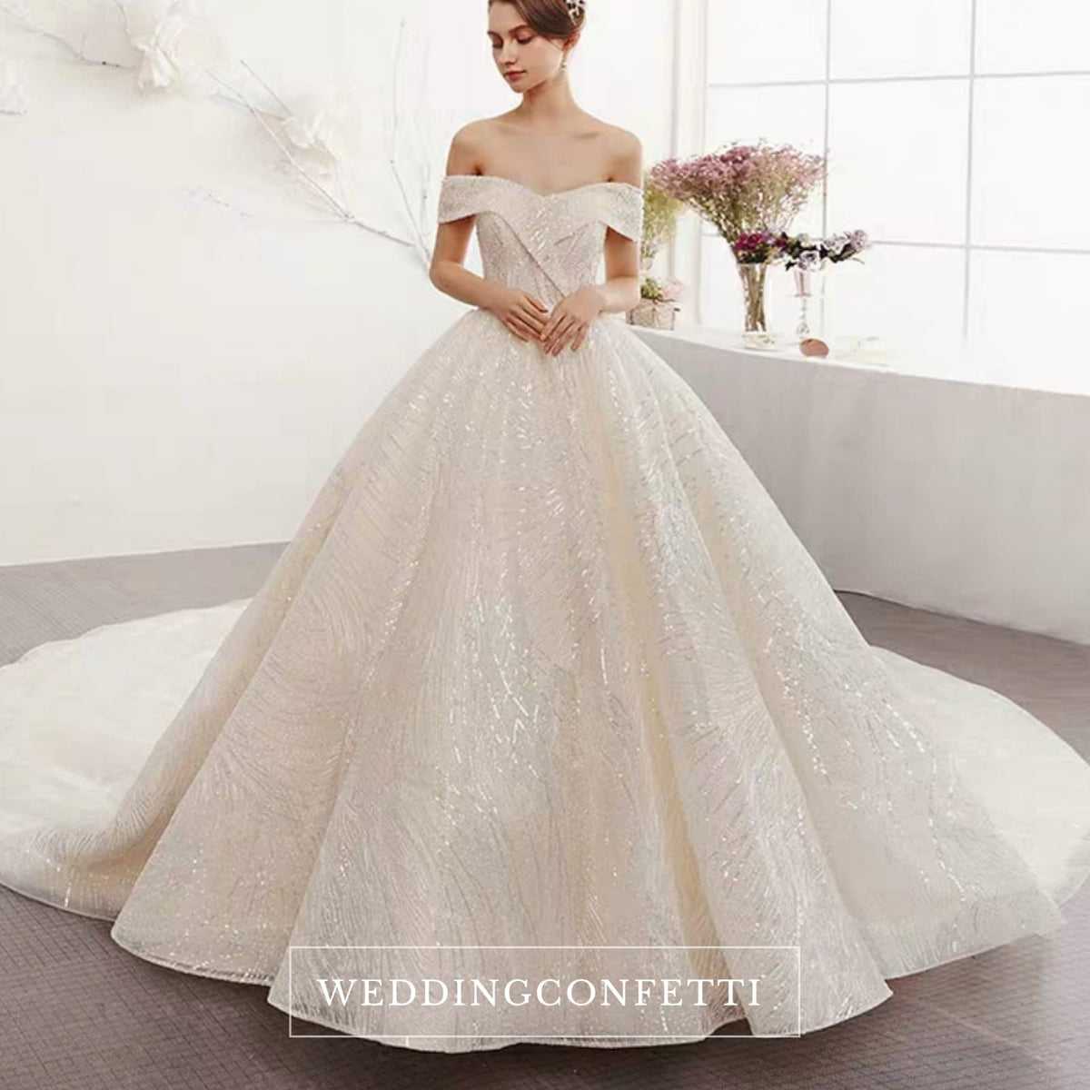 The Ristelle Wedding Bridal Sequined Off Shoulder Gown