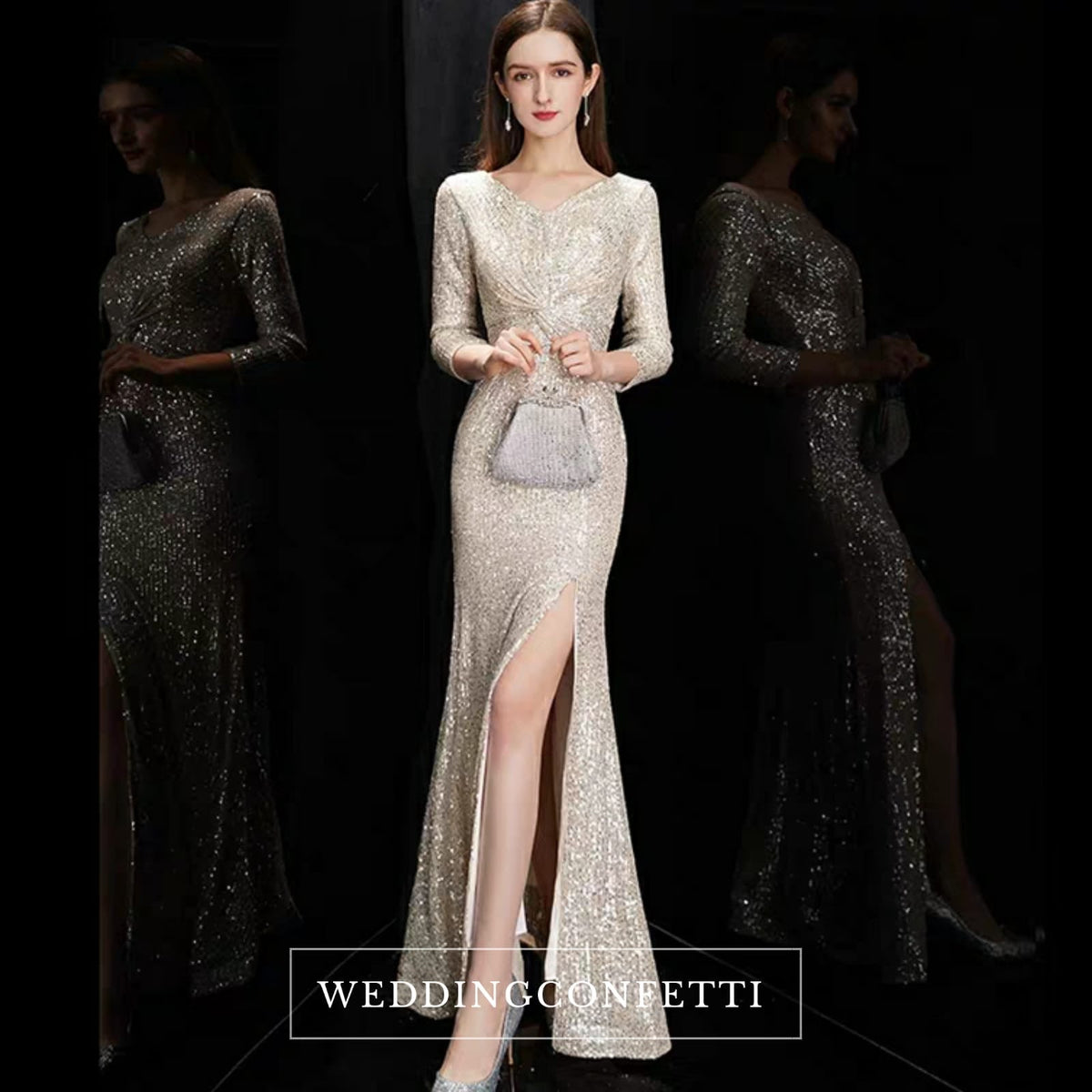 The Quenta Long Sleeves Sequined Gown