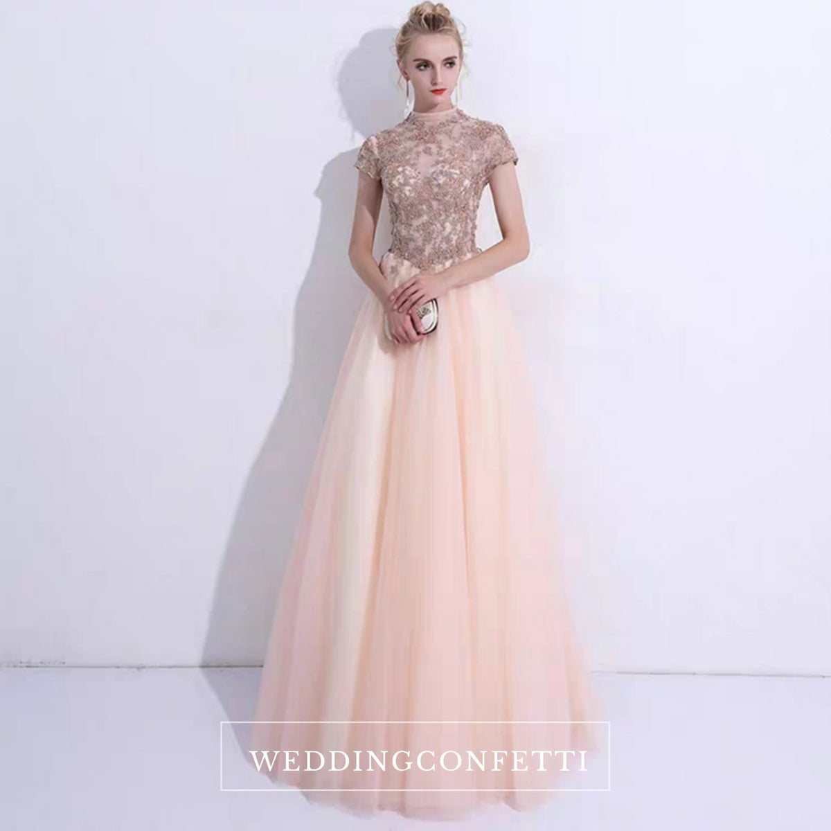 The Rosalle Ombré High Collar Champagne Gown