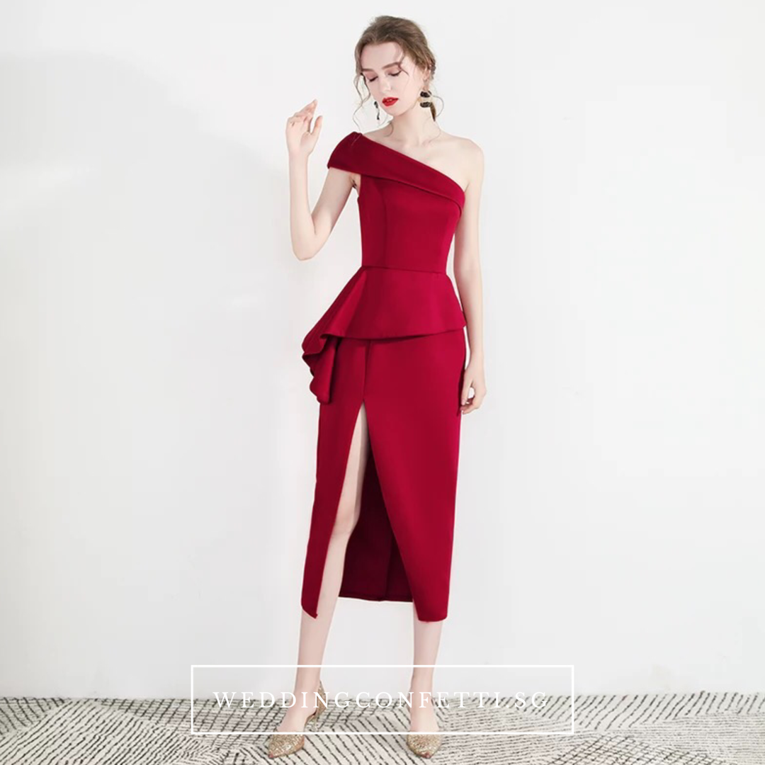 The Charis One Shoulder Origami Red / White Dress With Slit