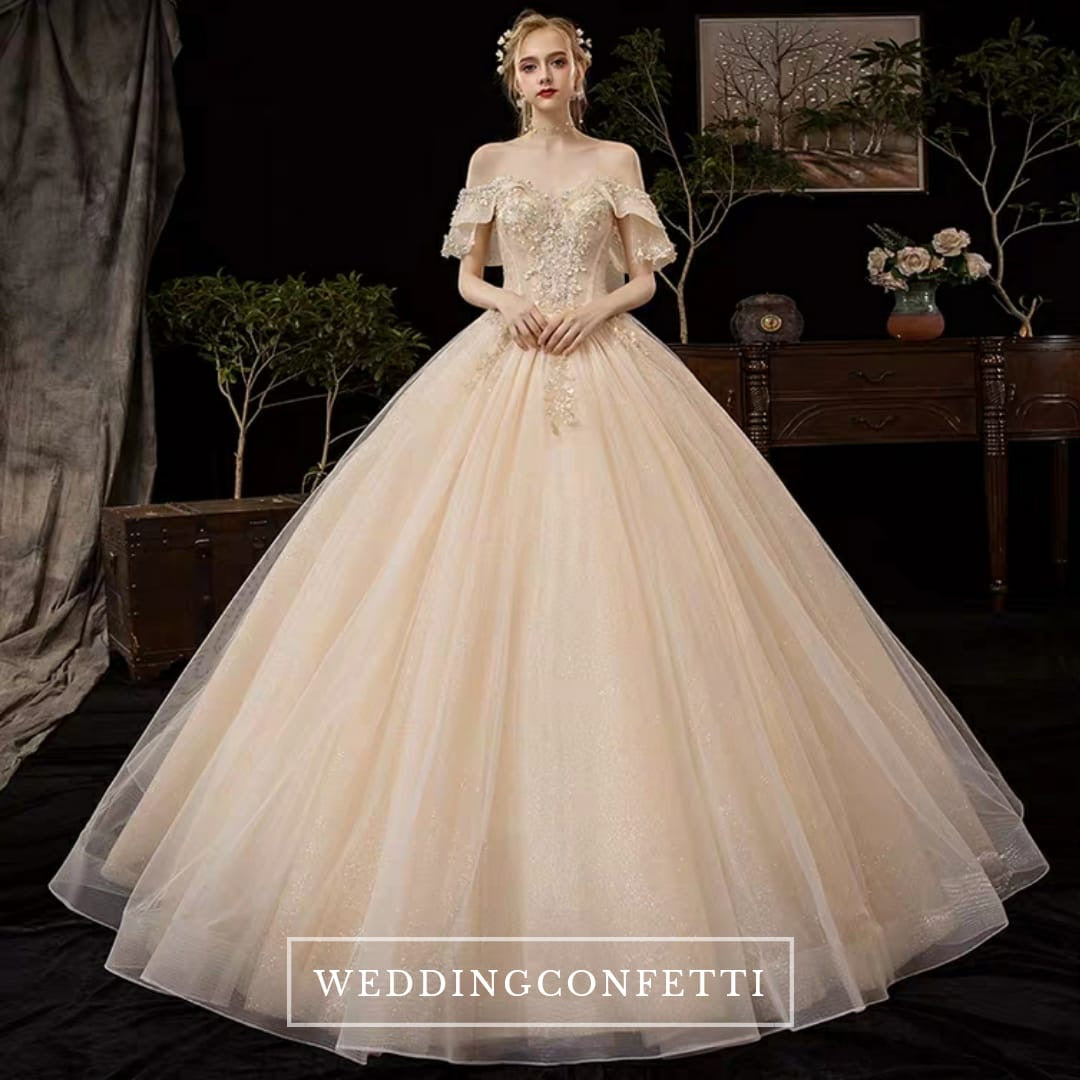 The Serenity Wedding Bridal Off Shoulder Glitter Champagne Gown