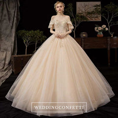 The Serenity Wedding Bridal Off Shoulder Glitter Champagne Gown
