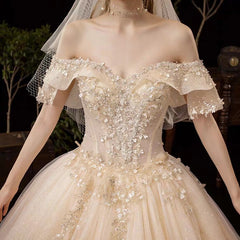 The Serenity Wedding Bridal Off Shoulder Glitter Champagne Gown