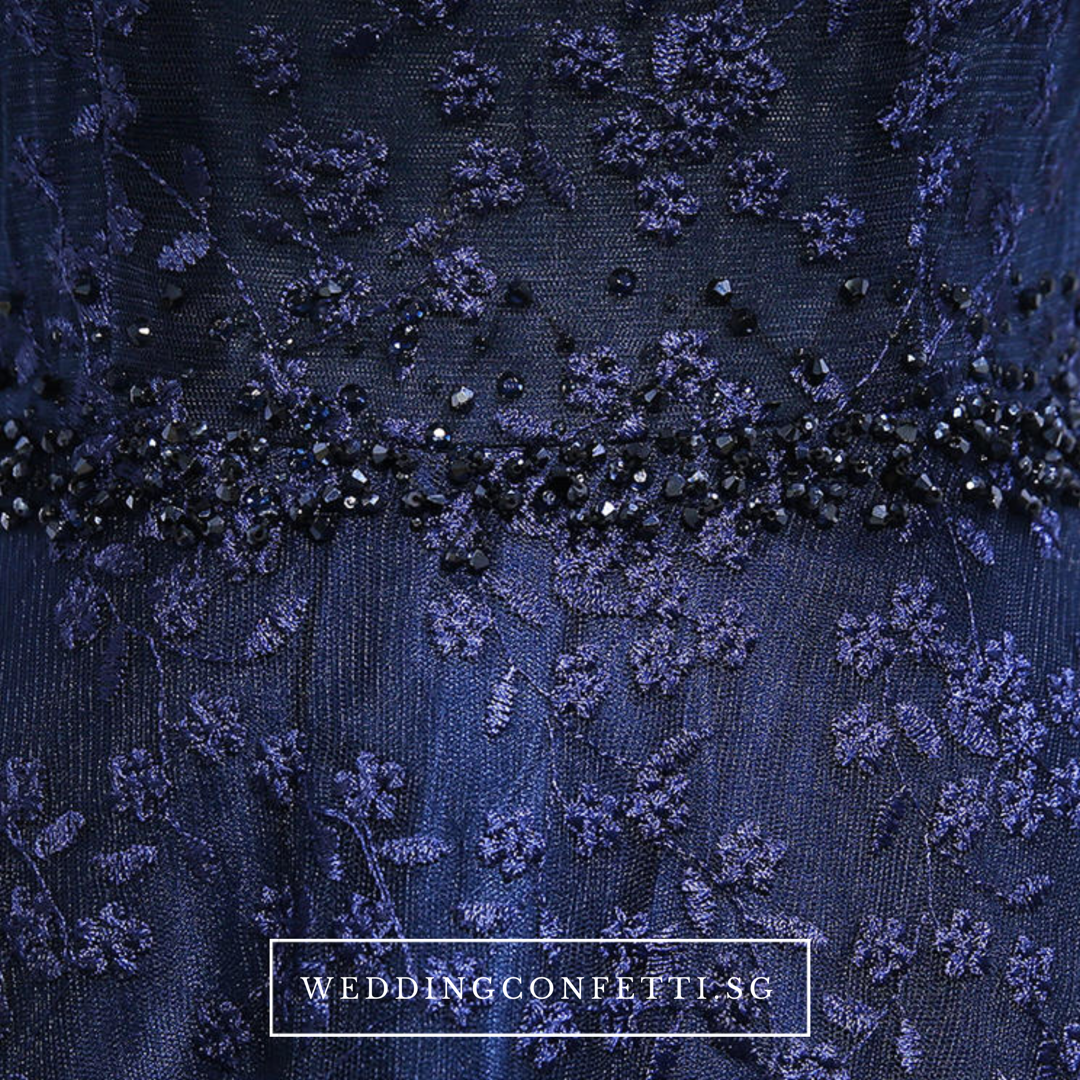 The Veranda Royal Blue Cape Sleeves Gown