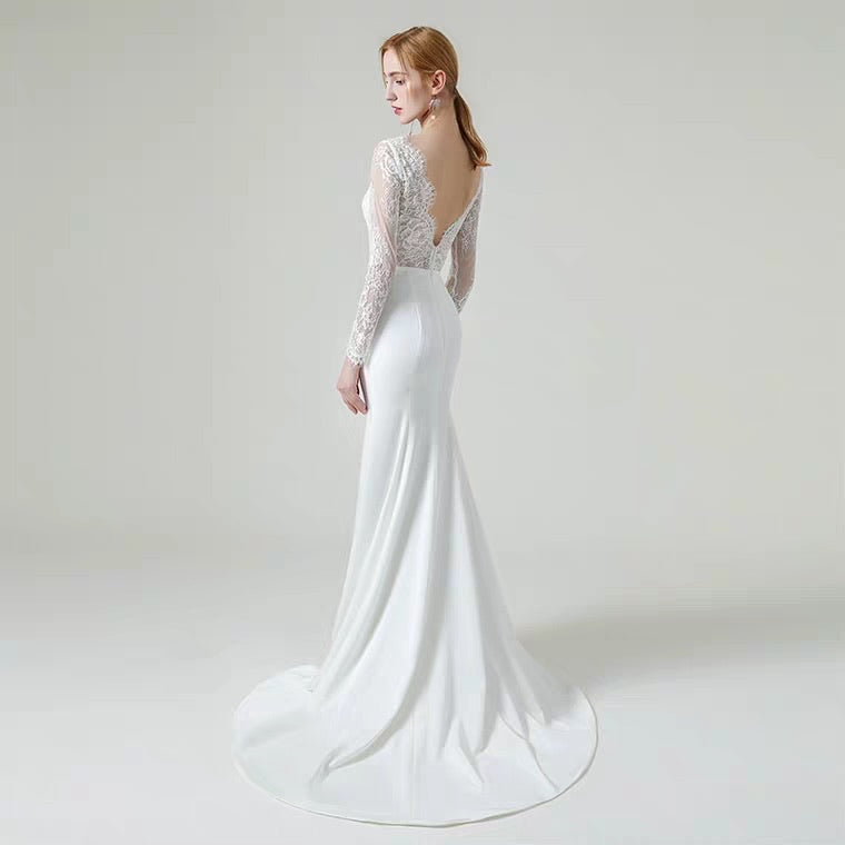 The Gabrielle Wedding Bridal Long Sleeves Lace Gown