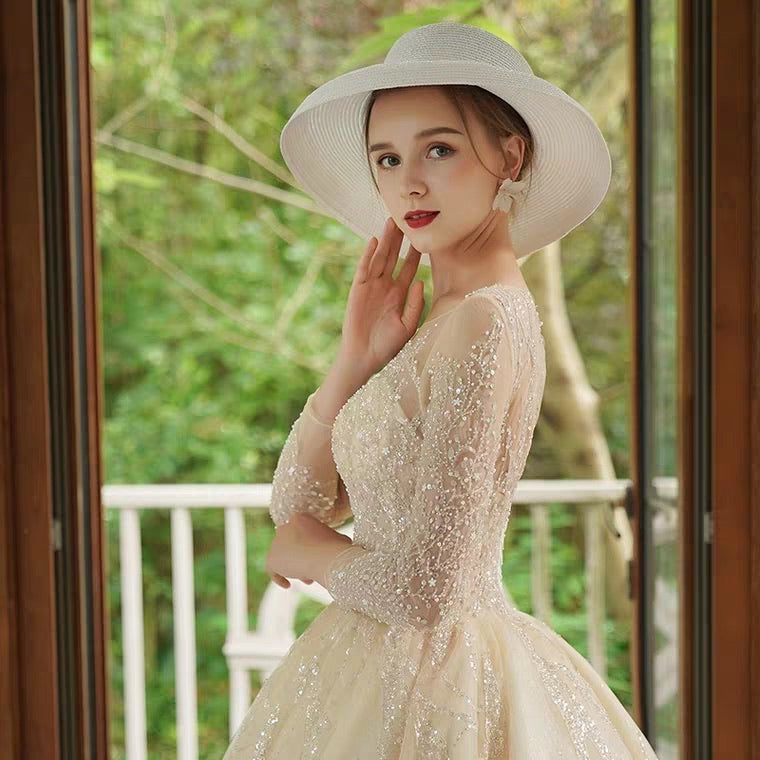 The Chandler Wedding Bridal Long Illusion Sleeves Gown