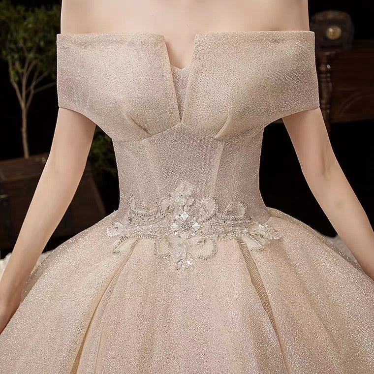 The Fenelee Wedding Bridal Off Shoulder Champagne Gown
