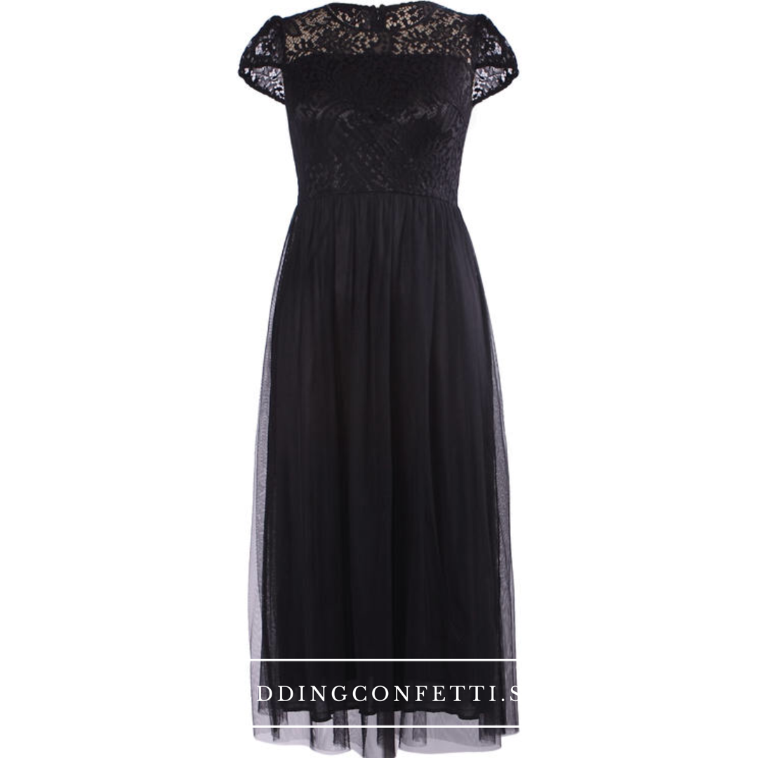 The Veronica Black Cap Sleeves Gown