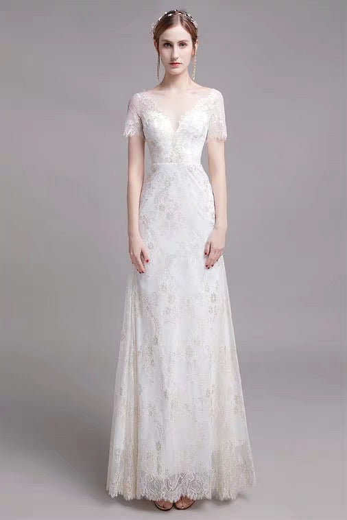 The Nikita Wedding Bridal Short Sleeve Lace Dress