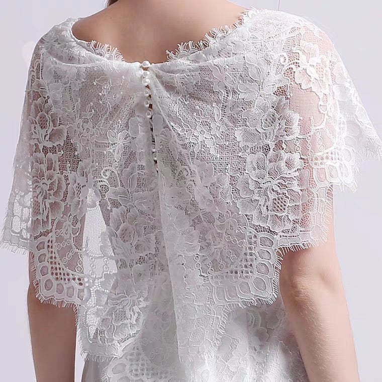 The Petunia Wedding Bridal Illusion Short Draped Sleeves Lace Gown