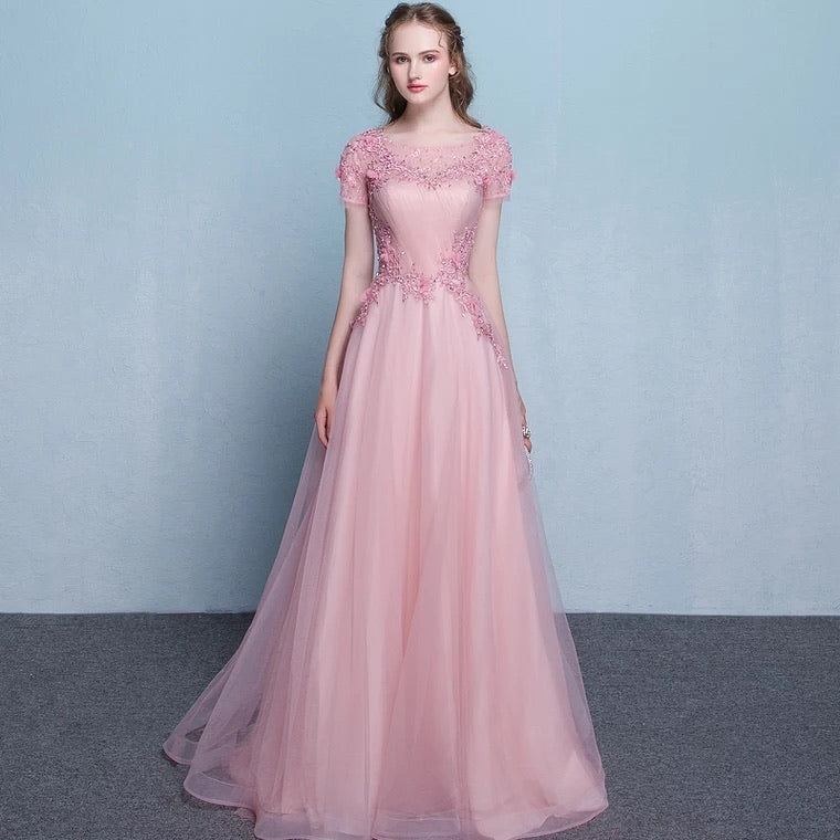 The Pennslyvania Pink Short Sleeve Tulle Gown