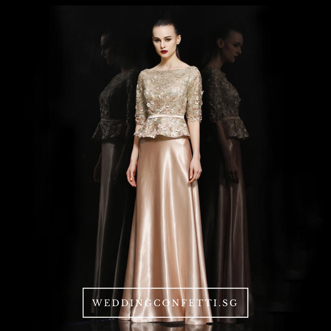 The Adella Sequined Champagne / Red Long Sleeves Gown (Available in 2 colours)