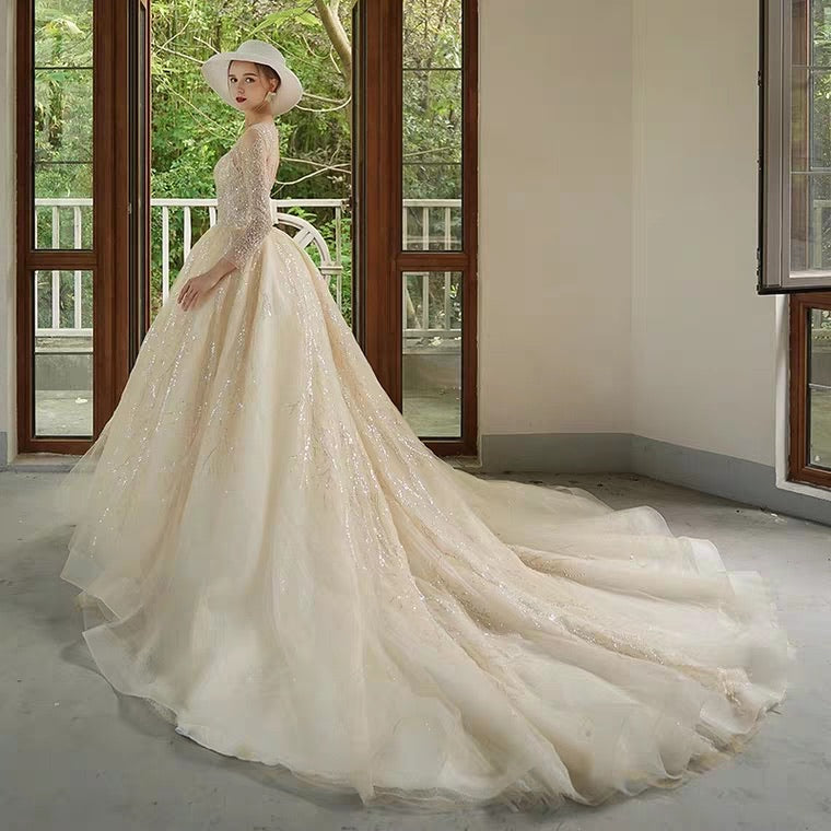 The Chandler Wedding Bridal Long Illusion Sleeves Gown