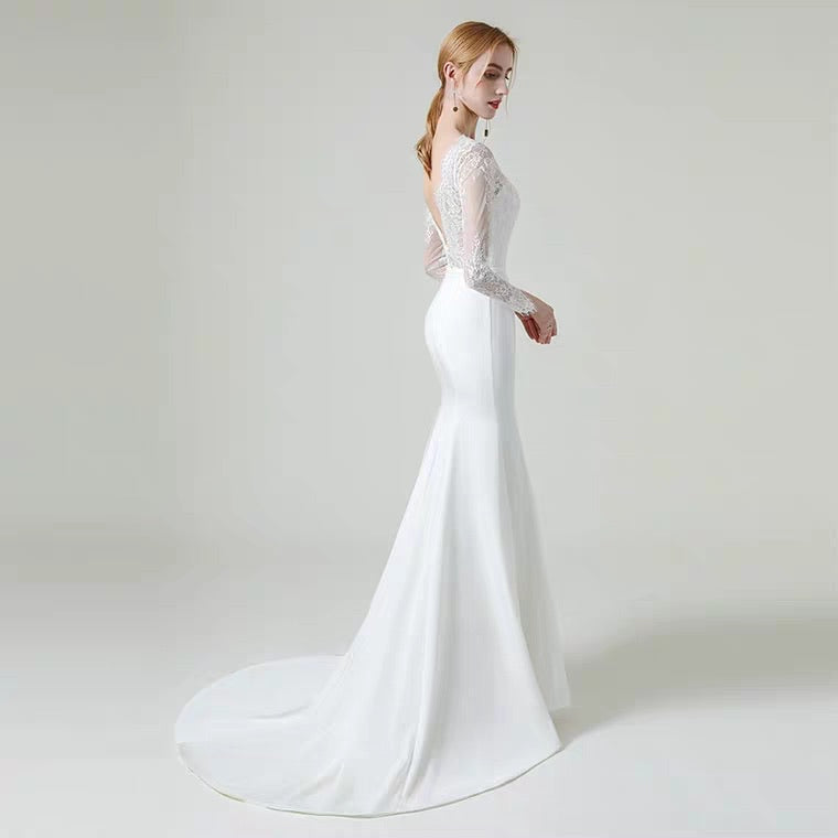 The Gabrielle Wedding Bridal Long Sleeves Lace Gown