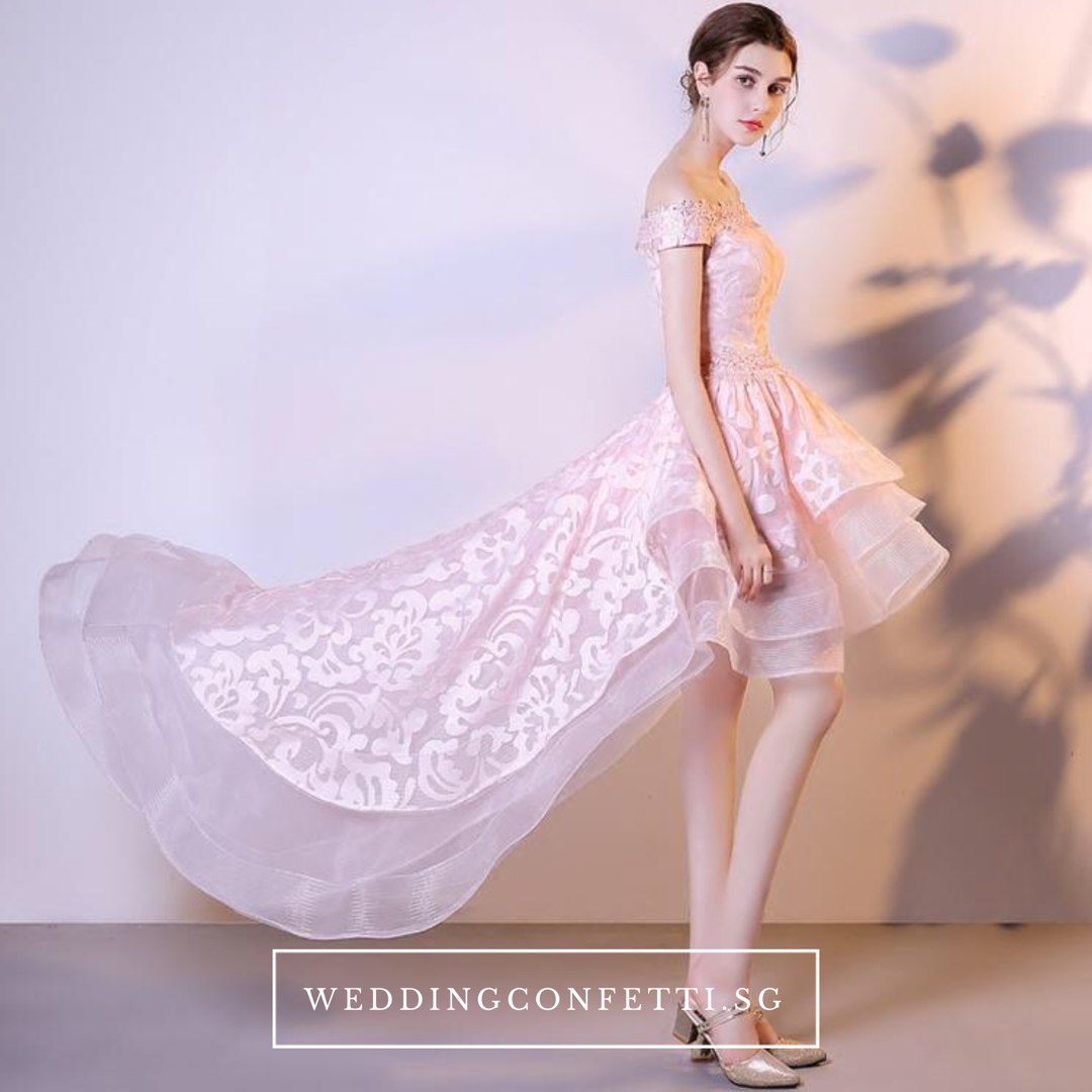 The Felicia Pink High Low Off Shoulder Dress