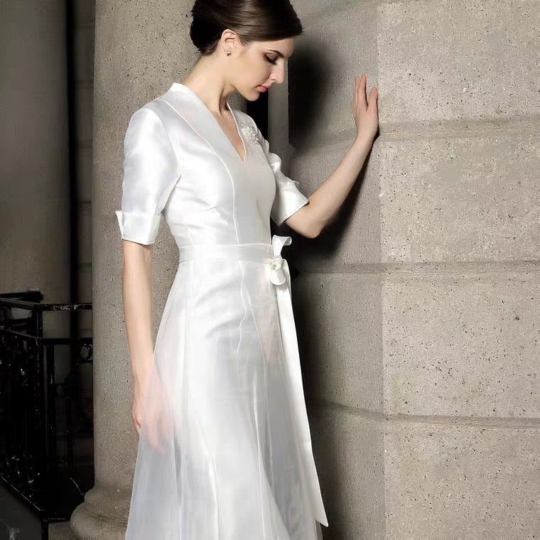 The Paloma Wedding Bridal White Short Sleeve Gown