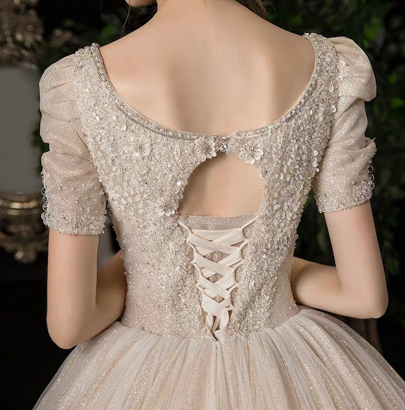 The Isabrina Wedding Bridal Short  Sleeves Champagne Gown