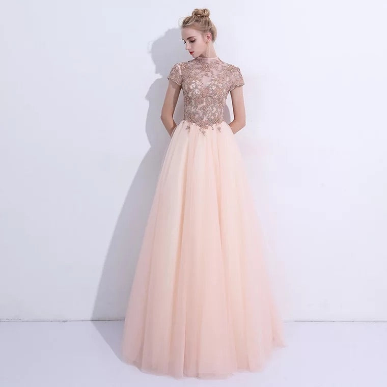 The Rosalle Ombré High Collar Champagne Gown