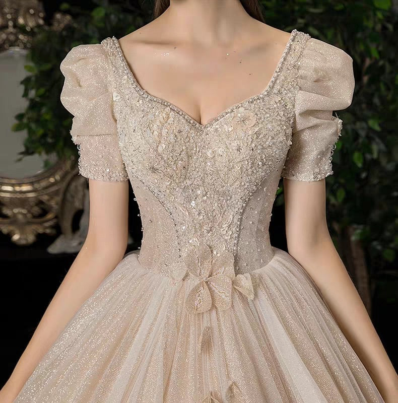 The Isabrina Wedding Bridal Short  Sleeves Champagne Gown