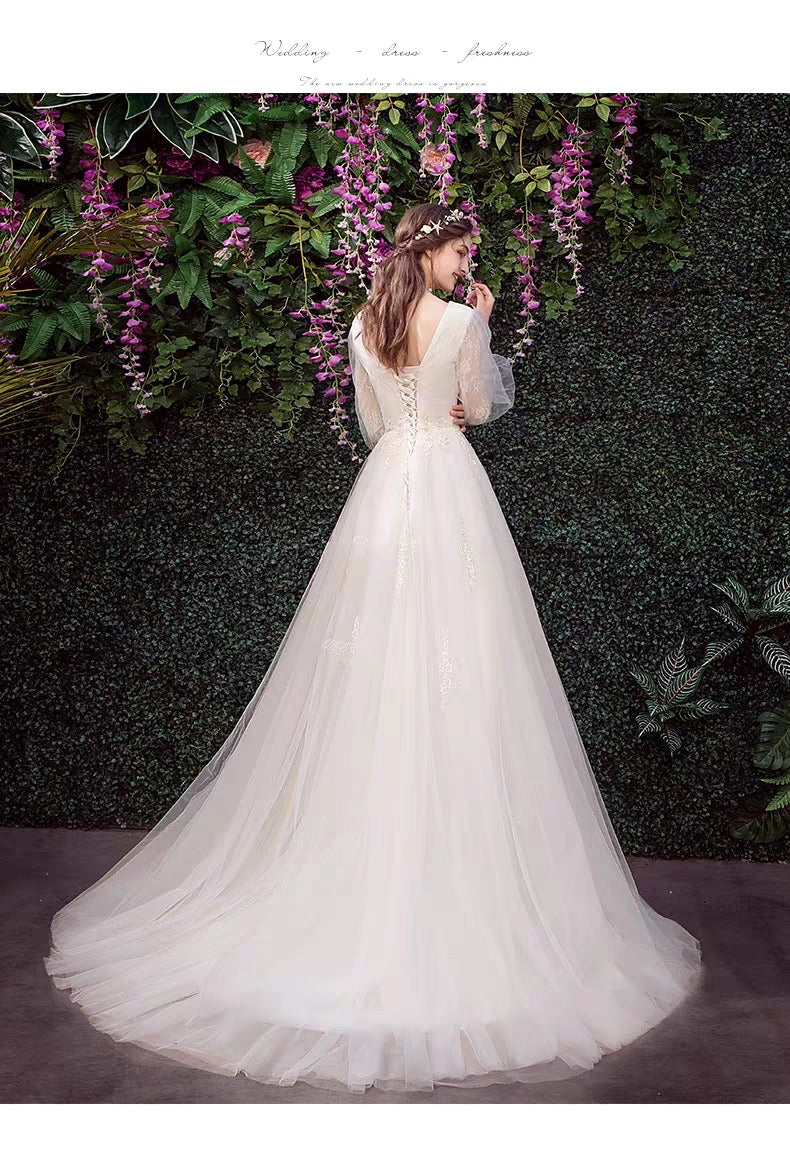 The Kylie Wedding Bridal Illusion Lace Sleeve Gown