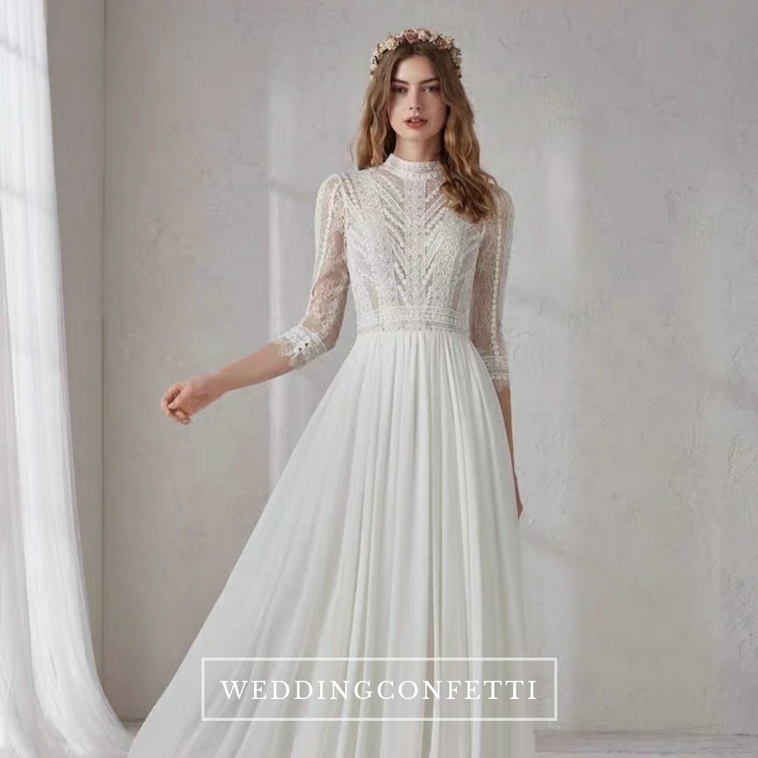 The Merlynda Wedding Bridal Long Illusion Sleeves Gown