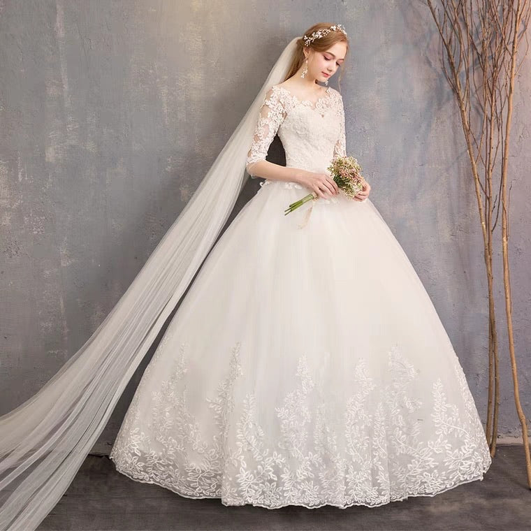 The Quinlee Wedding Bridal Illusion Long Sleeves Gown