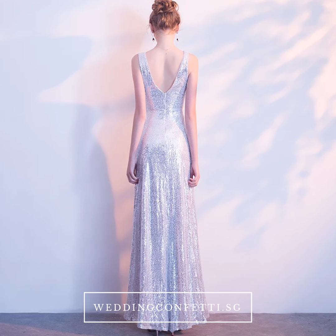 The Marilyn Glitter Silver / Black Sleeveless Gown