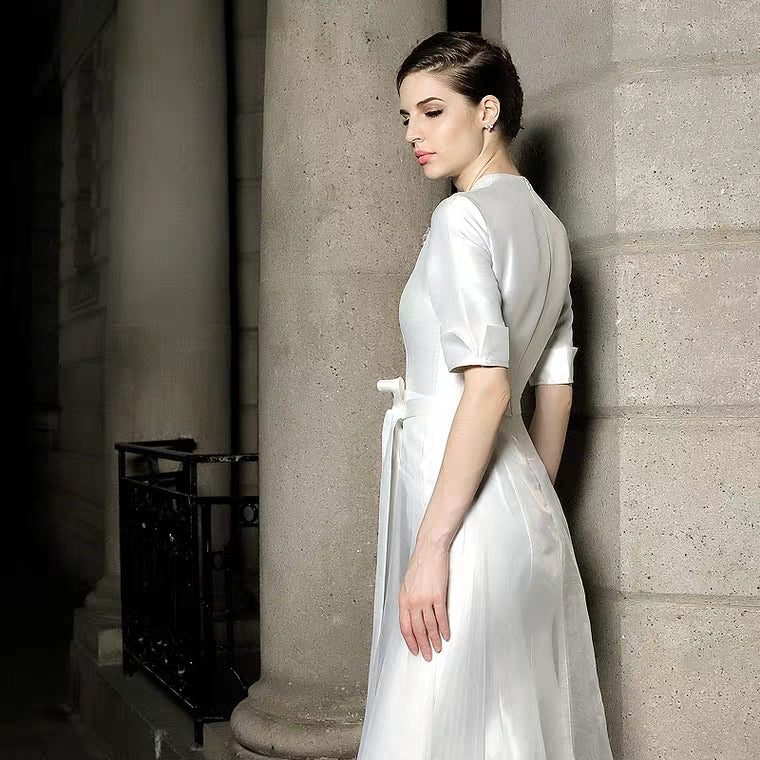 The Paloma Wedding Bridal White Short Sleeve Gown
