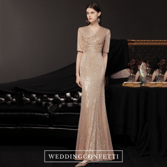 The Penny Champagne Short Sleeve Gown