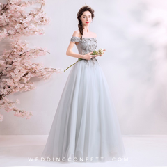 The Kimberly Off Shoulder Grey Gown