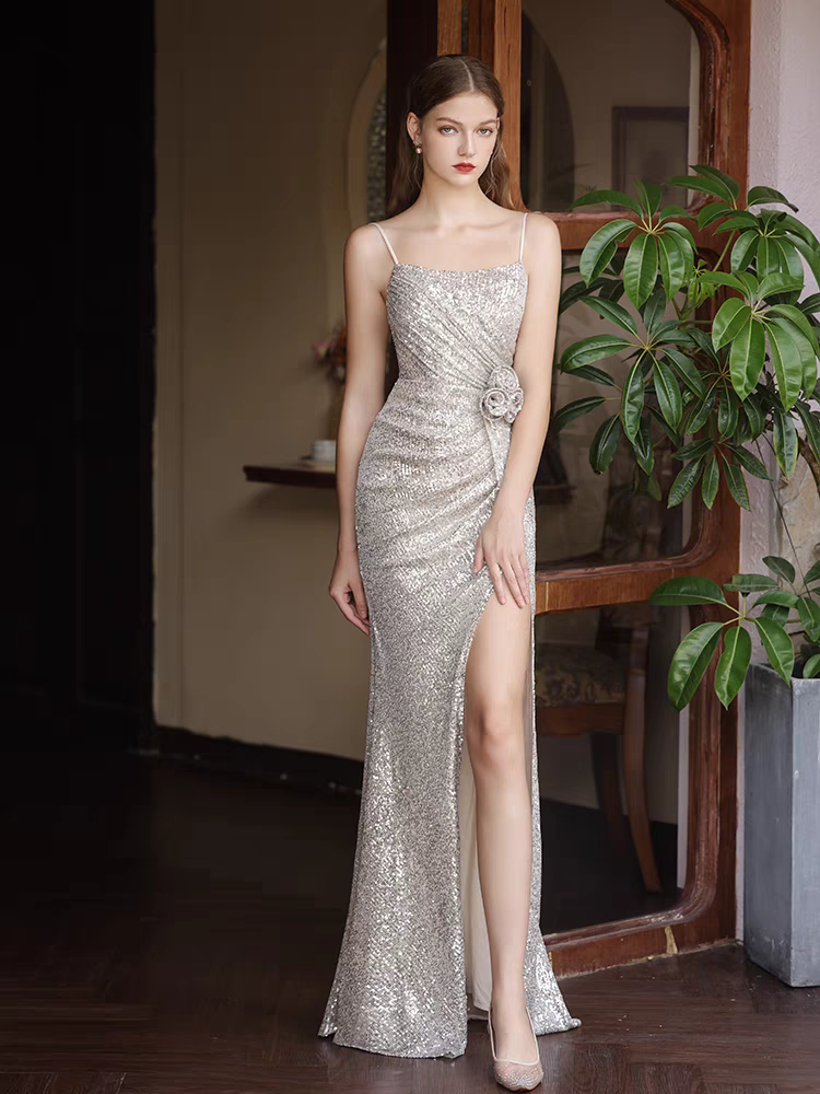 The Sleeveless High Slit Sequined Dress (Available in 2 Colours)