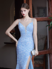 The Kerine Sleeveless Blue Sequined Evening Dress