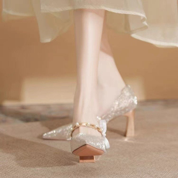 The Hiryu Wedding Bridal Champagne Gold/Silver Heels (Available in 3 Heights)