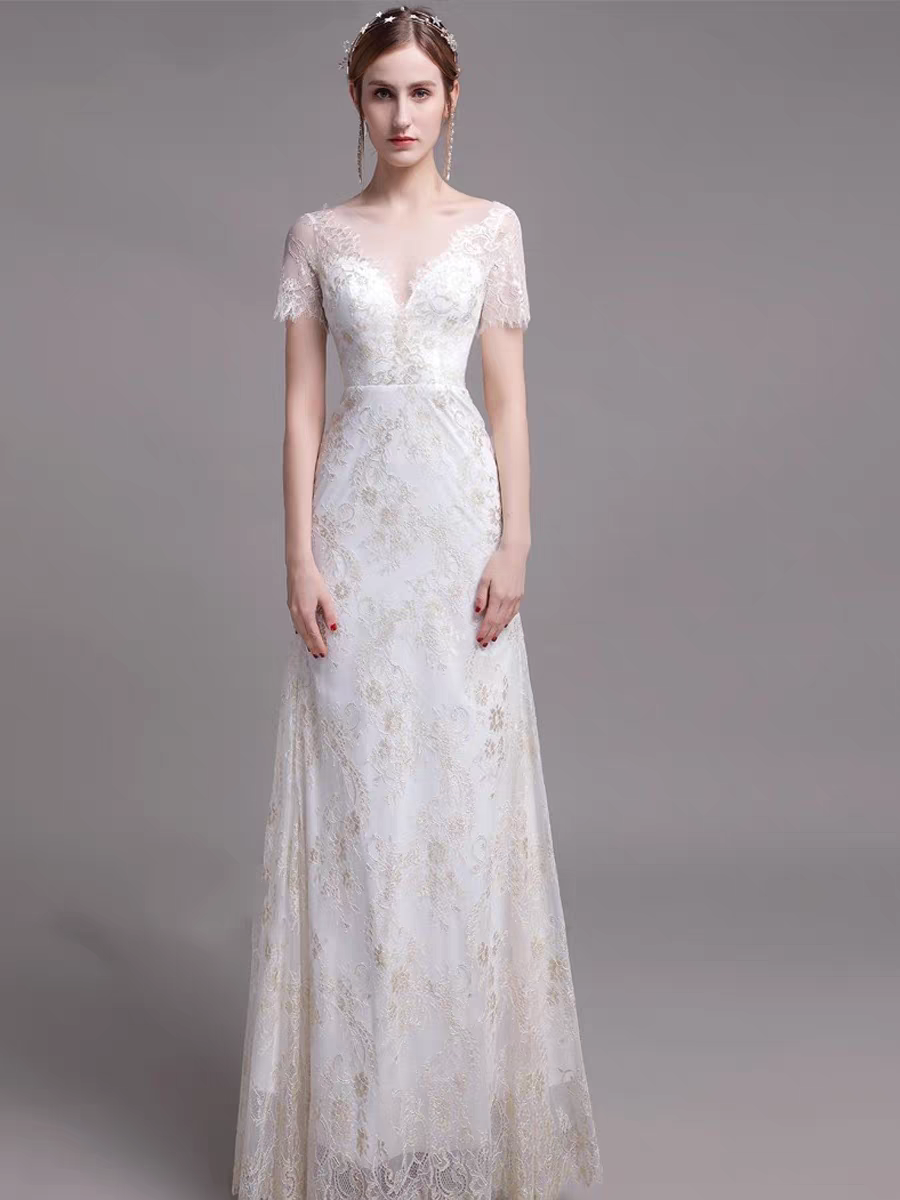 The Riley Wedding Bridal Short Sleeves Gown