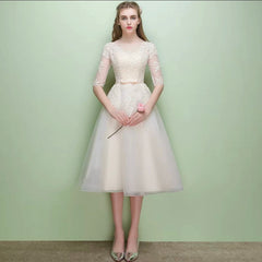 The Leanne Champagne Long Sleeves Lace Tulle Dress
