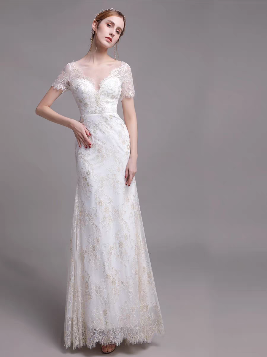 The Riley Wedding Bridal Short Sleeves Gown