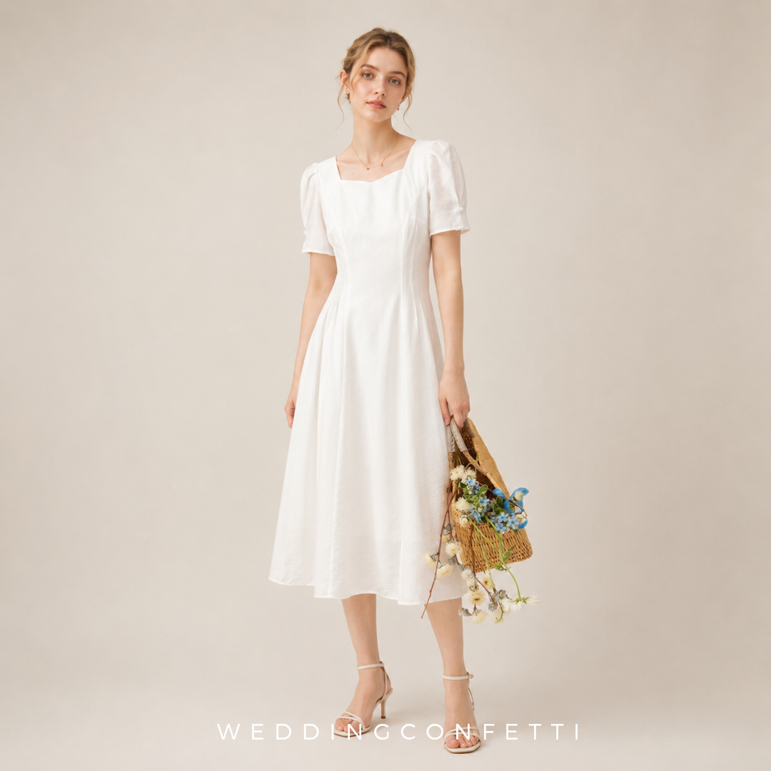 The Erinda Wedding Bridal White Short Sleeve Dress