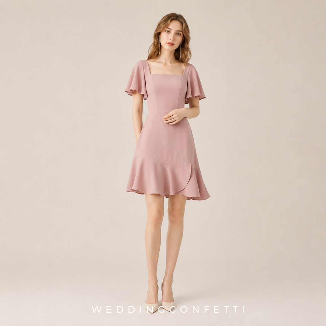 The Renee Pink Flare Sleeves Dress