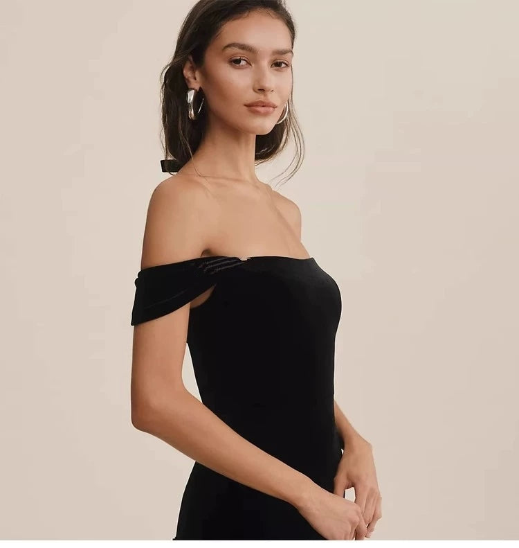 The Sol Evening Off Shoulder Black Mermaid Dress
