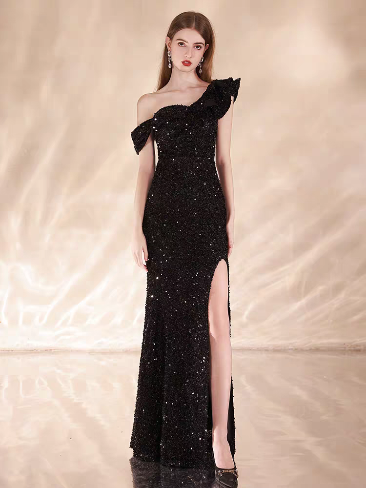 The Jolie Evening Sleeveless Black Toga Mermaid Dress