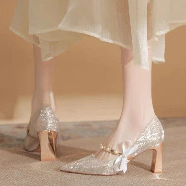 The Hiryu Wedding Bridal Champagne Gold/Silver Heels (Available in 3 Heights)