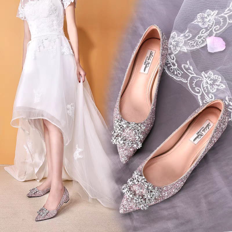 The Pentunia Wedding Bridal Crystal Flats (Available in 2 colours)