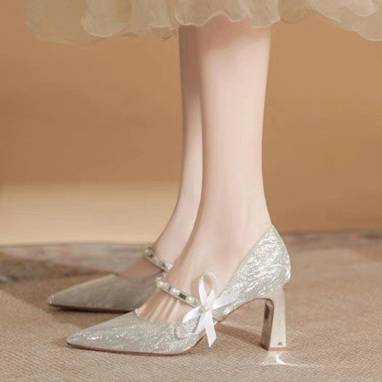 The Hiryu Wedding Bridal Champagne Gold/Silver Heels (Available in 3 Heights)