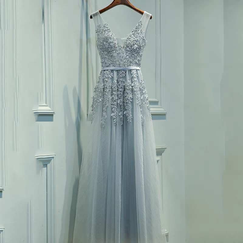 The Pierina Tulle Sleeveless Pink / Grey / Red Lace Floral Gown (Customisation Available)