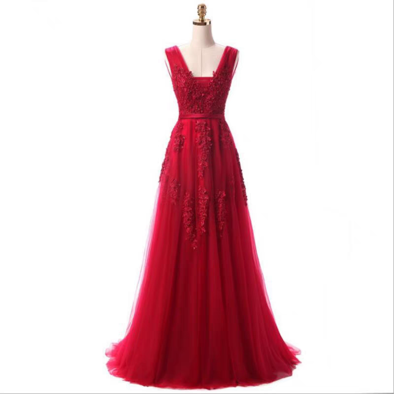 The Pierina Tulle Sleeveless Pink / Grey / Red Lace Floral Gown (Customisation Available)