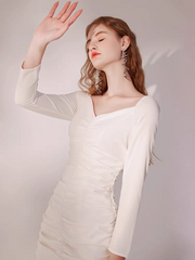 The Damaris White Long Sleeve Ruched Dress