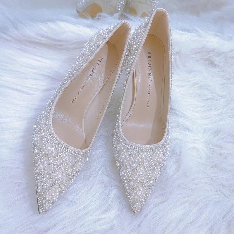 The Rhesea White Bridal Heels