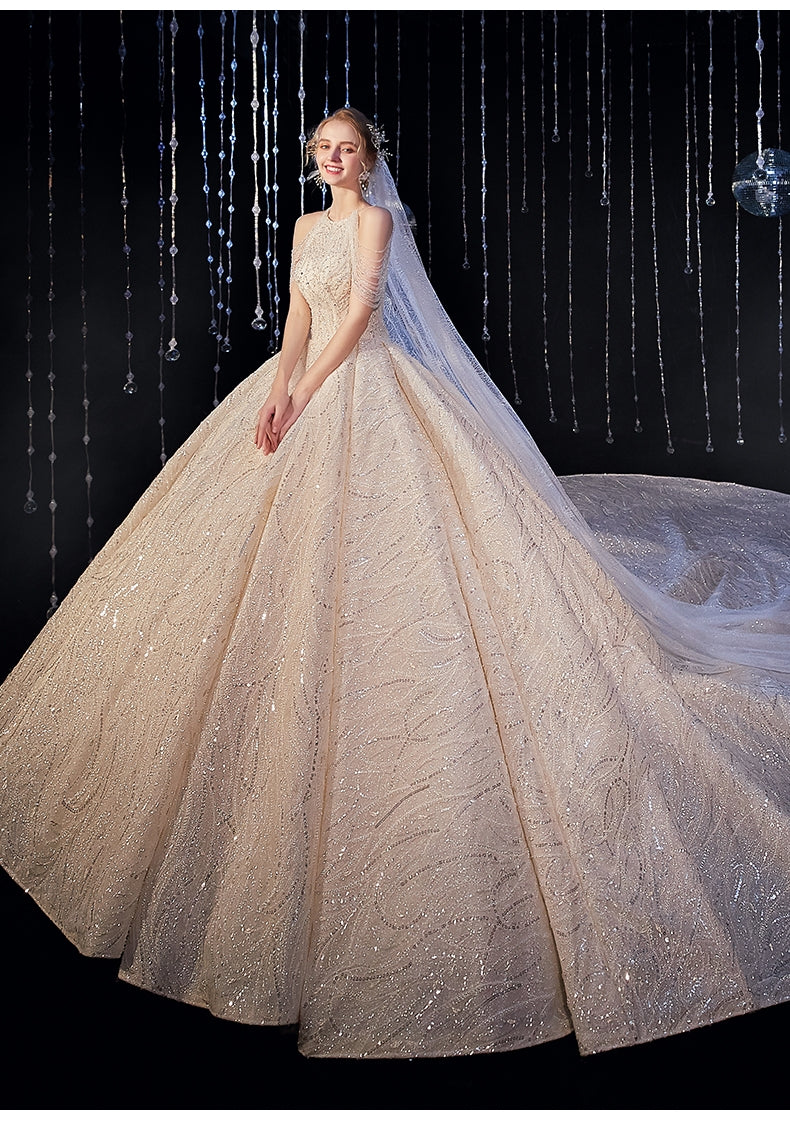 The Claryndel Wedding Bridal Halter Sequined Gown