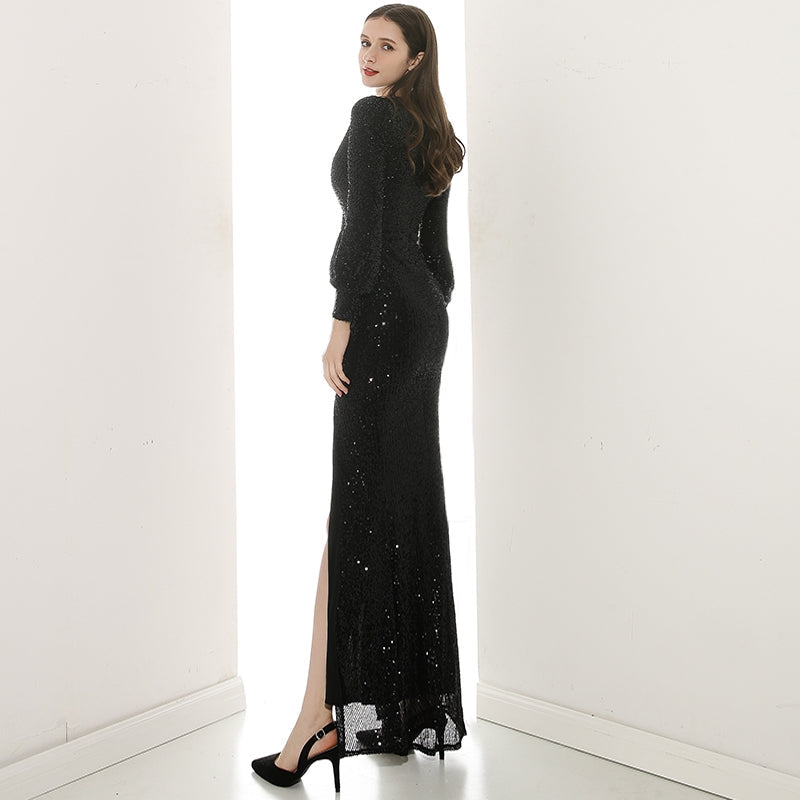 The Lynette Black Long Sleeves Gown